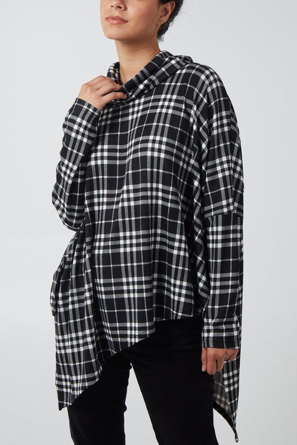 qed london Check Print Asymmetric Hem Top