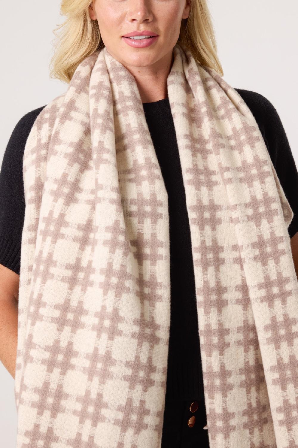 Qed London Check Soft Knit Tassel Scarf