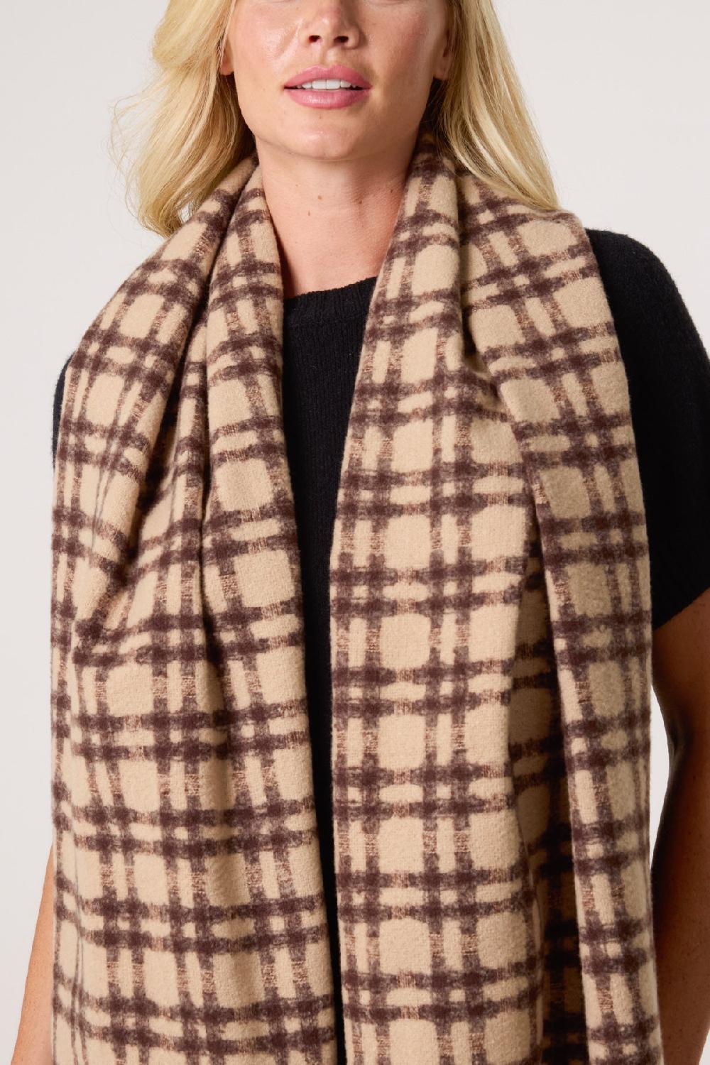 Qed London Check Soft Knit Tassel Scarf