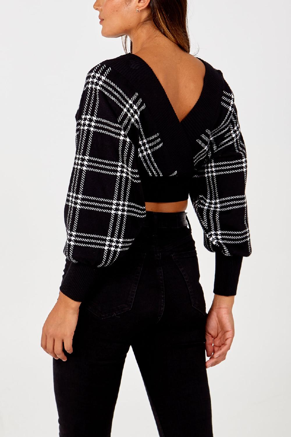 Qed London Checked Batwing Cropped Jumper