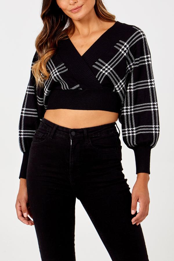 qed london Checked Batwing Cropped Jumper