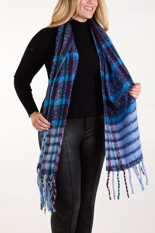 Qed London Checked Fluffy Tassel Scarf