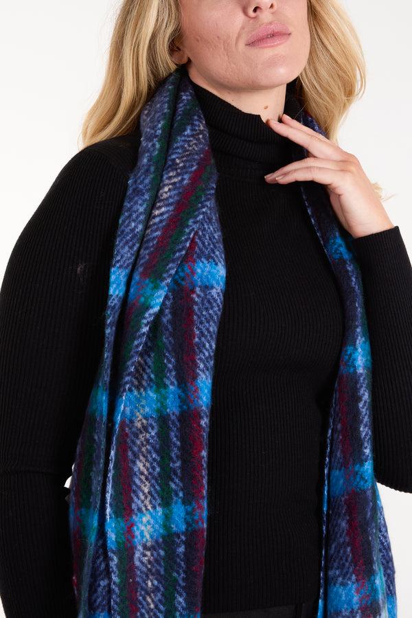 Qed London Checked Fluffy Tassel Scarf