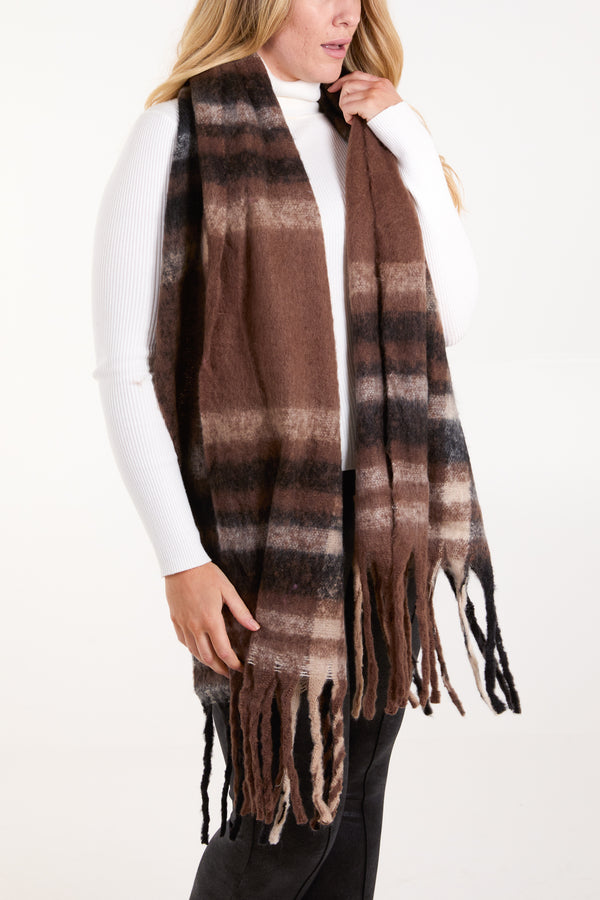 Qed London Checked Fluffy Tassel Scarf