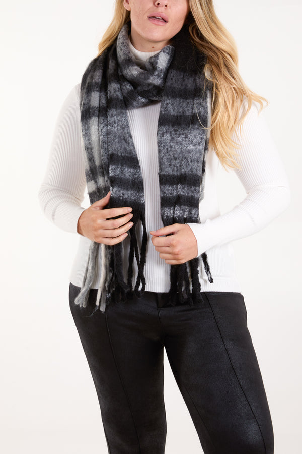 Qed London Checked Fluffy Tassel Scarf