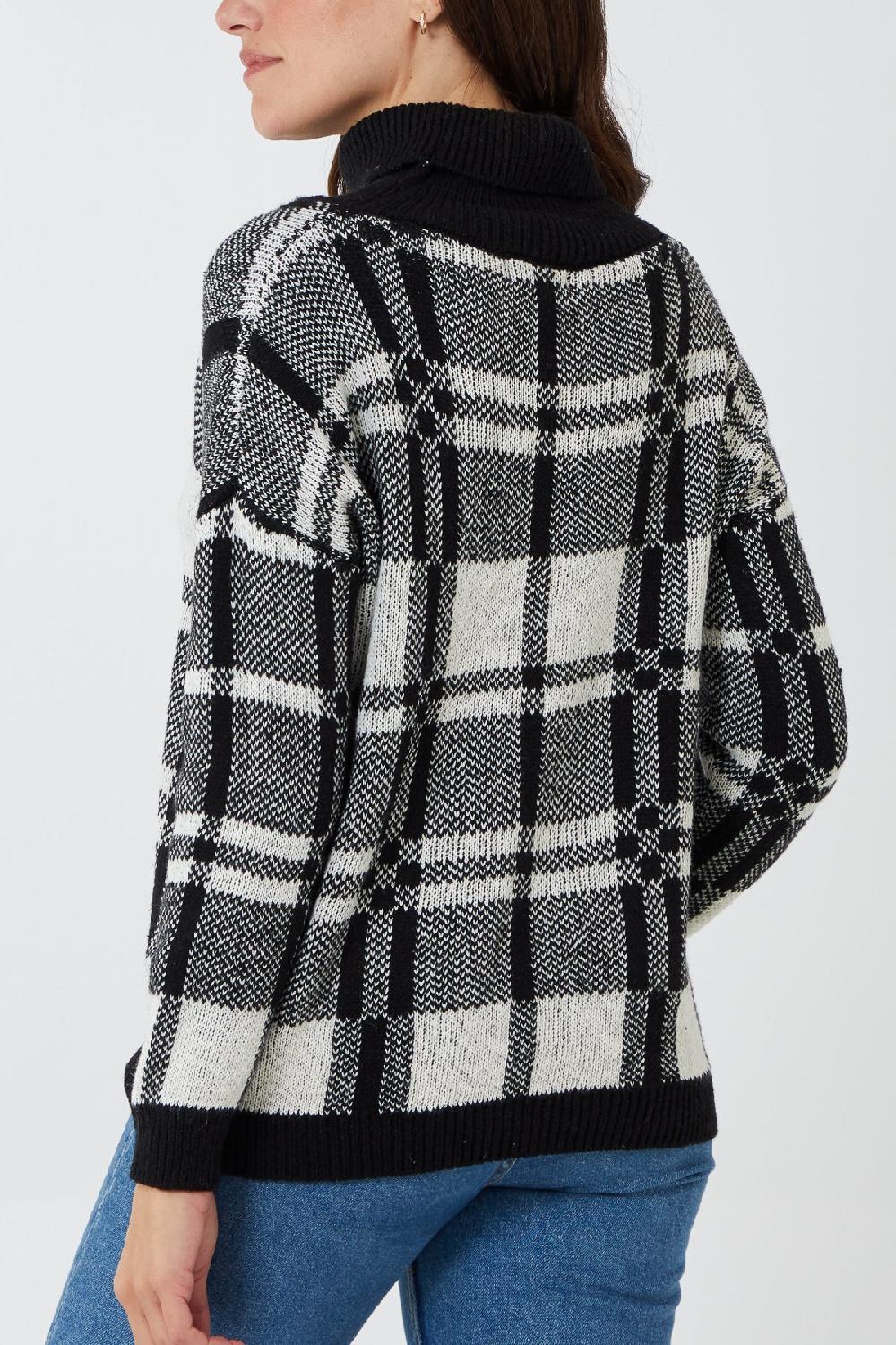 Qed London Checked Roll Neck Jumper