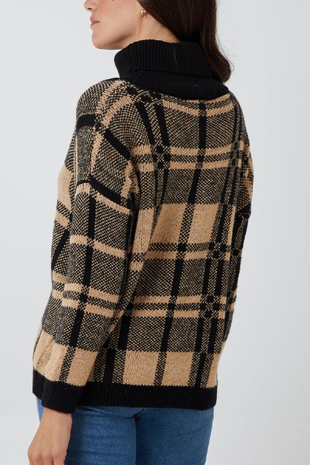 Qed London Checked Roll Neck Jumper