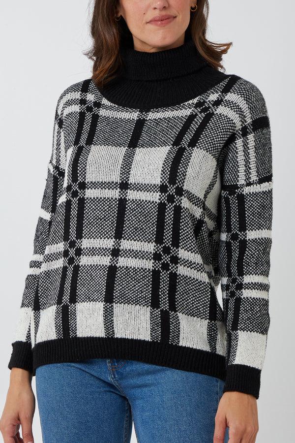 qed london Checked Roll Neck Jumper
