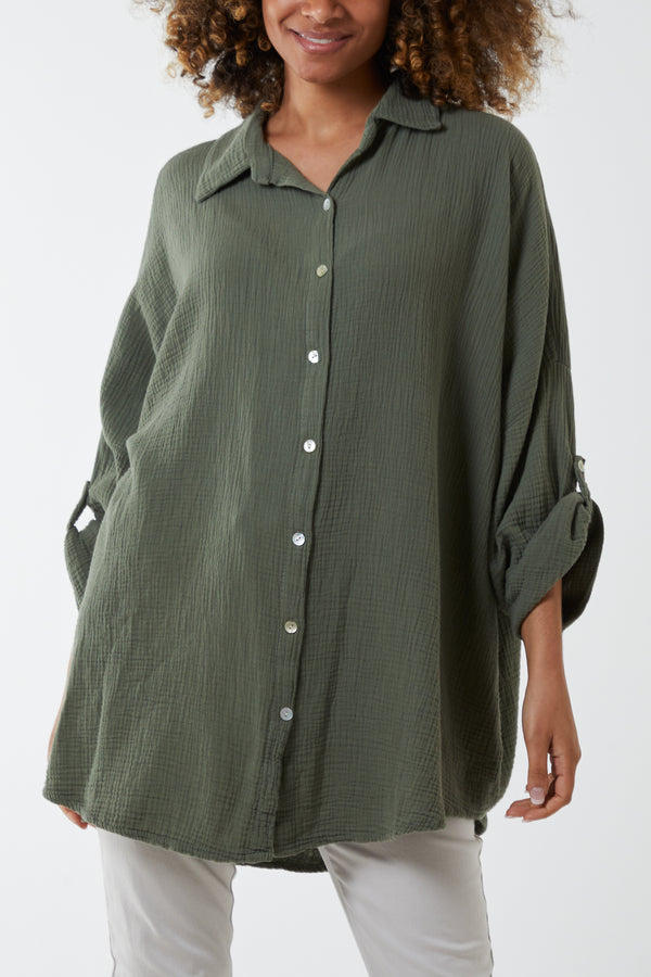 qed london Cheese Cloth Button Down Shirt