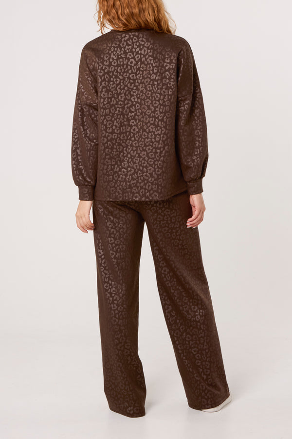 Qed London Cheetah Pattern Sweatshirt & Trousers
