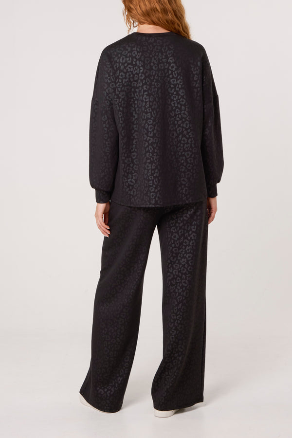 Qed London Cheetah Pattern Sweatshirt & Trousers