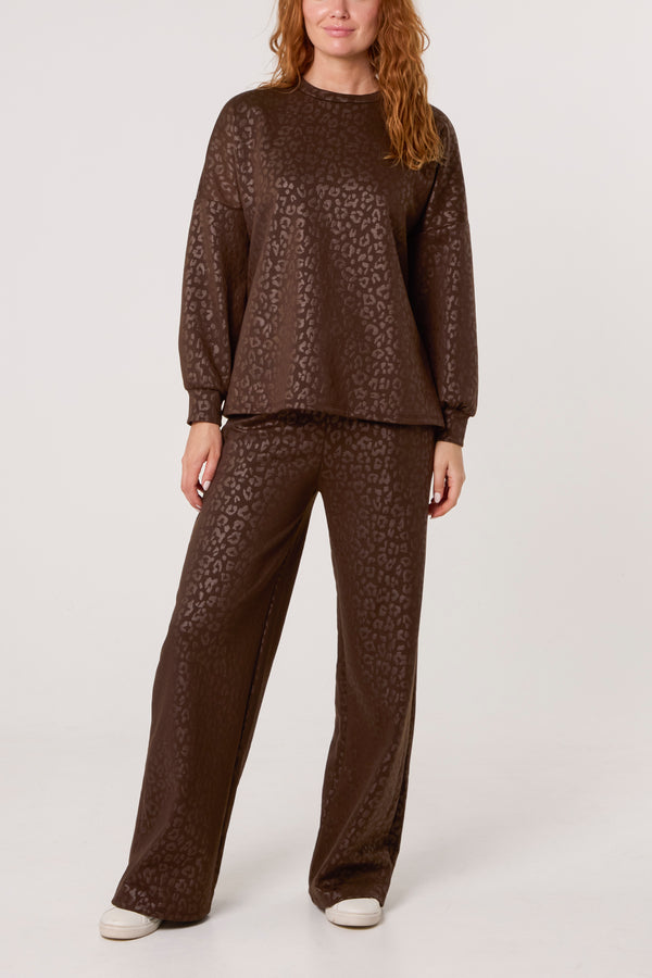 qed london Cheetah Pattern Sweatshirt & Trousers