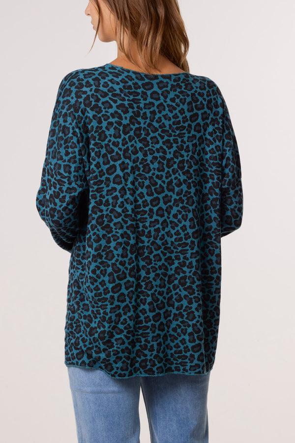 Qed London Cheetah Print Fine Knit Jumper
