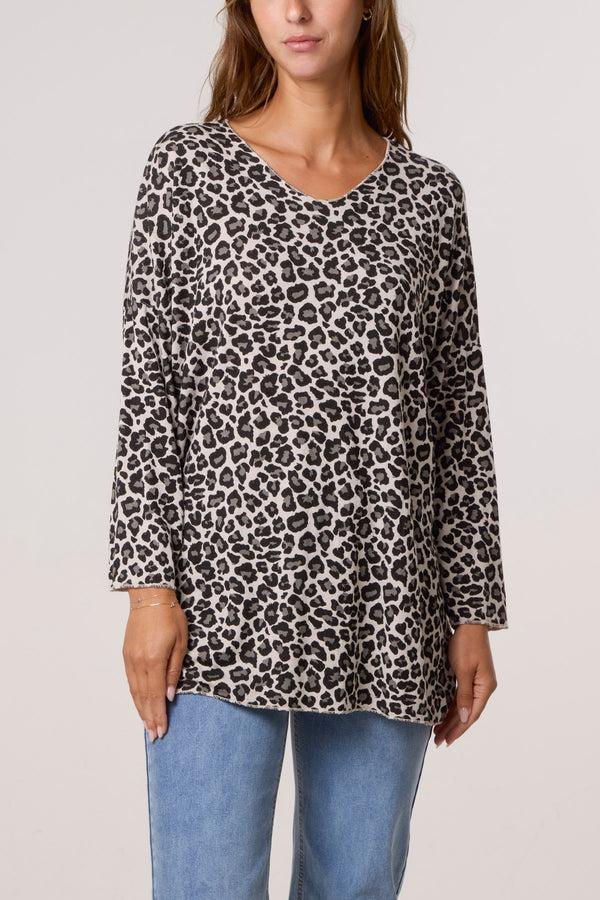 Qed London Cheetah Print Fine Knit Jumper