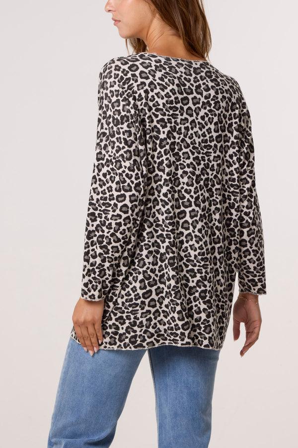 Qed London Cheetah Print Fine Knit Jumper