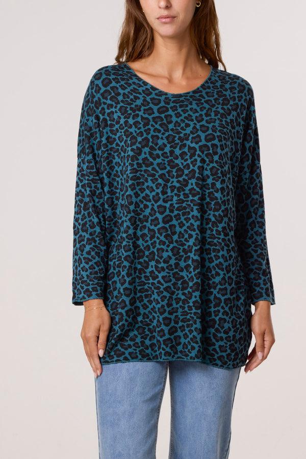 Qed London Cheetah Print Fine Knit Jumper