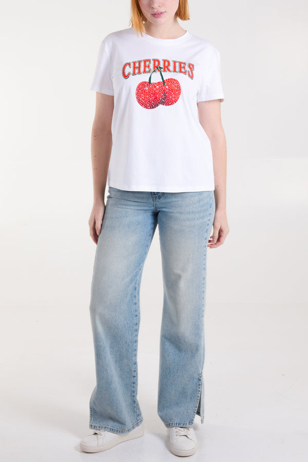 Qed London 'Cherries' Embellished Print T-Shirt