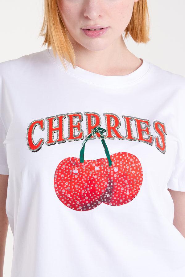 Qed London 'Cherries' Embellished Print T-Shirt