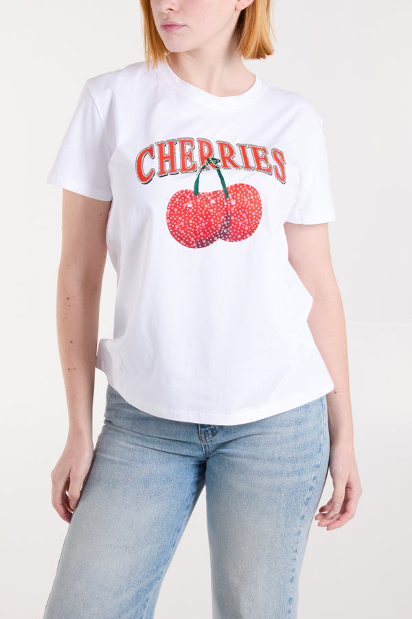 qed london 'Cherries' Embellished Print T-Shirt