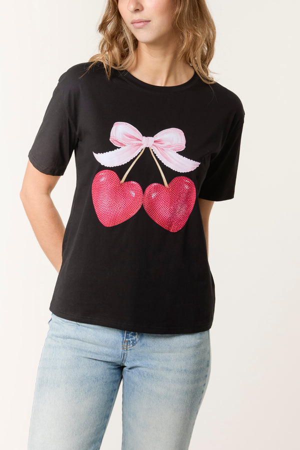 qed london Cherry Heart & Bow T-Shirt