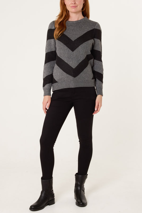 Qed London Chevron Stripe Jumper