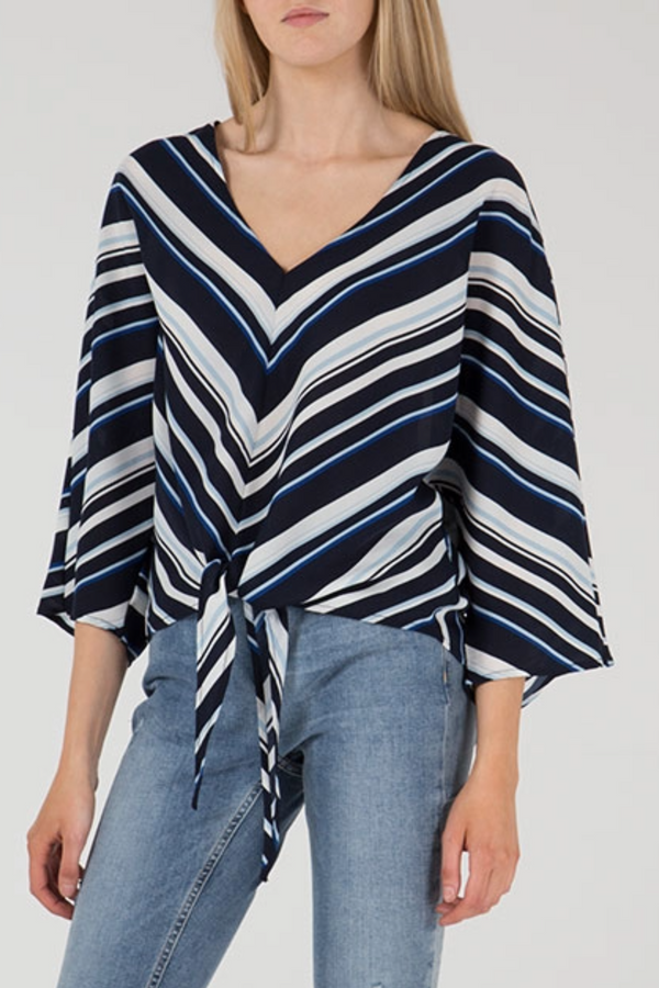 Qed London Chevron Tie Front Top