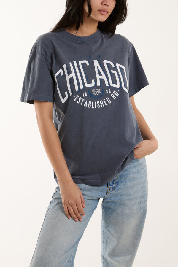 qed london Chicago Print T-Shirt