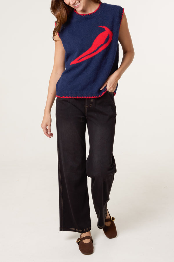 Qed London Chilli Pepper Stitch Hem Knit Vest