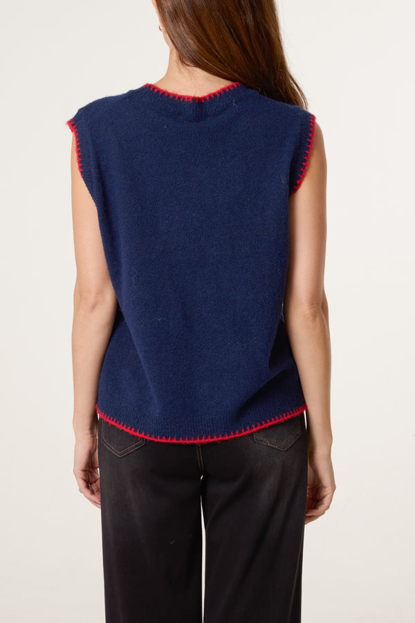 Qed London Chilli Pepper Stitch Hem Knit Vest