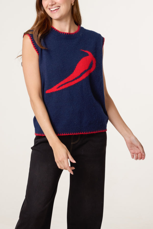 qed london Chilli Pepper Stitch Hem Knit Vest