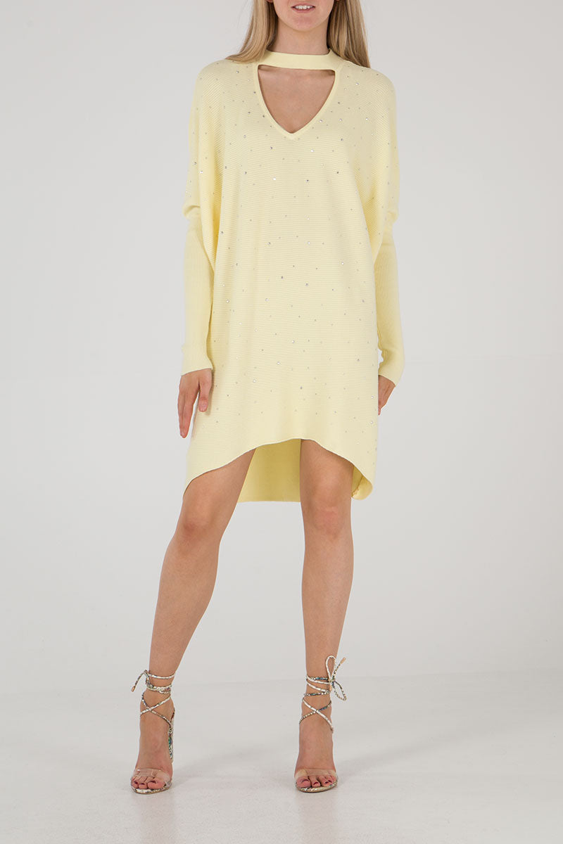 qed london Choker Neck Diamante Jumper Dress