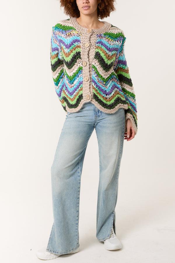 Qed London Chunky Knit Zig Zag Cardigan