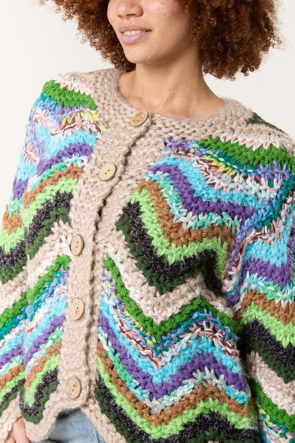 Qed London Chunky Knit Zig Zag Cardigan