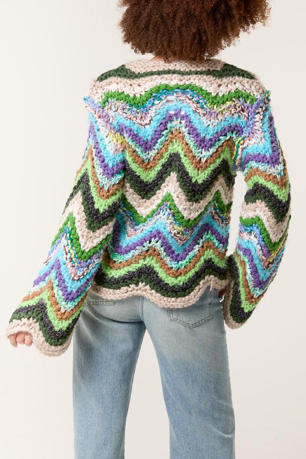 Qed London Chunky Knit Zig Zag Cardigan