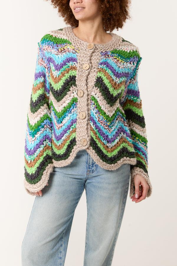 qed london Chunky Knit Zig Zag Cardigan