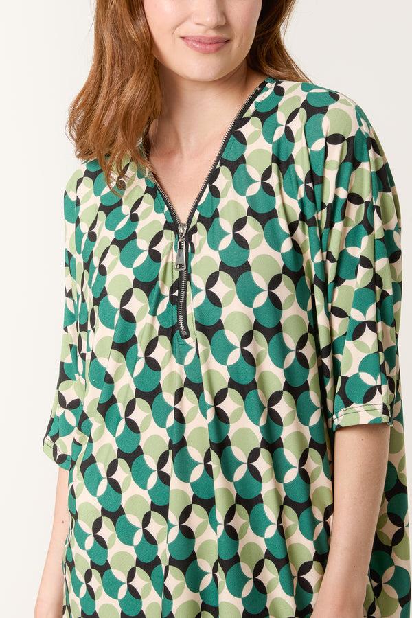 Qed London Circular Print Zip Front Top