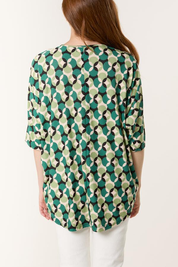 Qed London Circular Print Zip Front Top