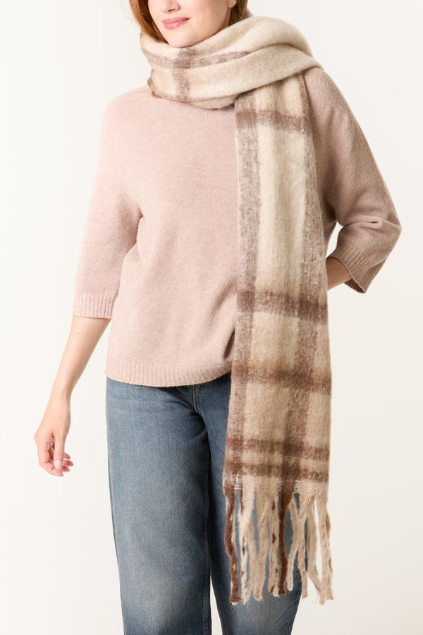 qed london Classic Check Tassel Knit Scarf
