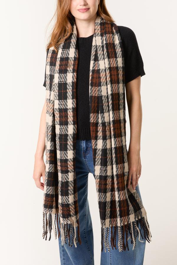 qed london Classic Tartan Tassel Scarf