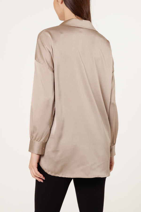 Qed London Collar Button Through Satin Shirt