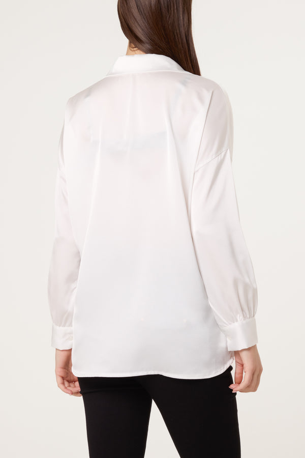 Qed London Collar Button Through Satin Shirt