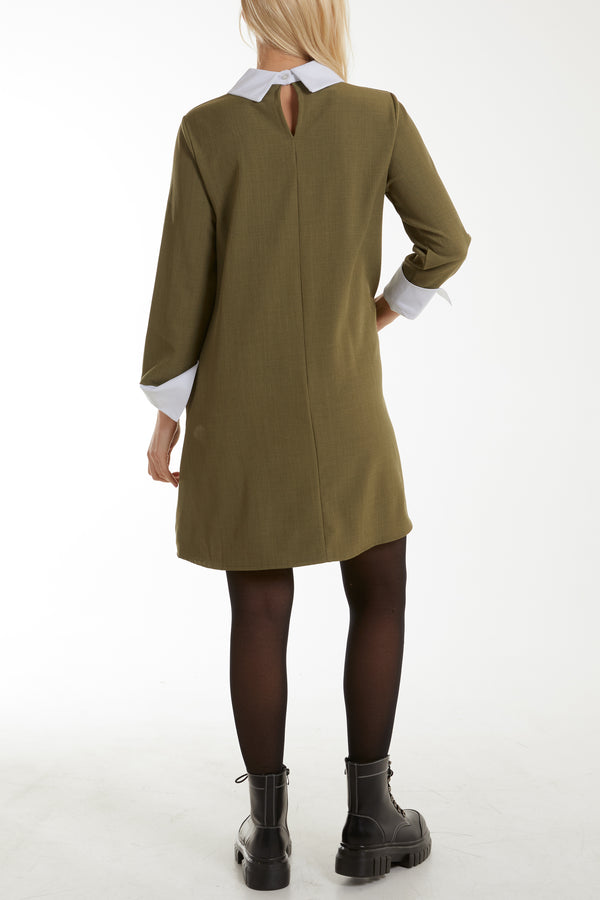 Qed London Collar & Cuff A Line Side Pocket Dress