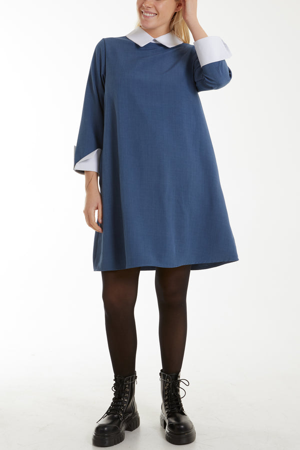 Qed London Collar & Cuff A Line Side Pocket Dress