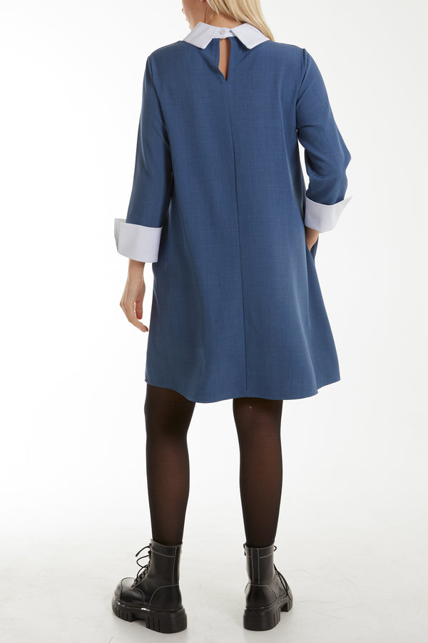 Qed London Collar & Cuff A Line Side Pocket Dress