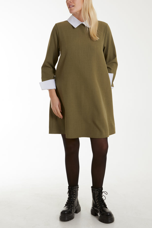 qed london Collar & Cuff A Line Side Pocket Dress