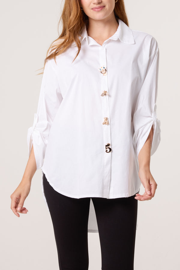 qed london Collar High Low Poplin Shirt