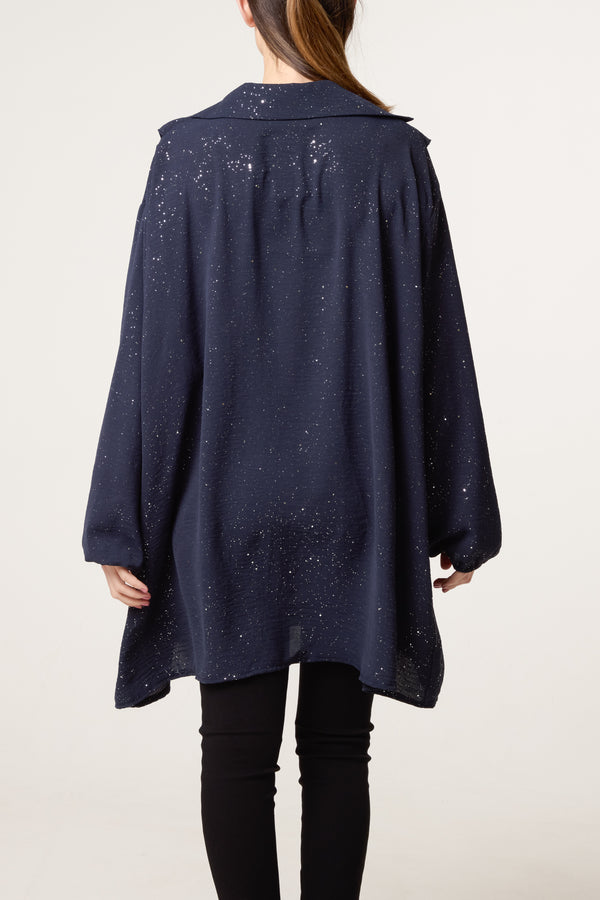 Qed London Collar Ruffle Metallic Glitter Blouse