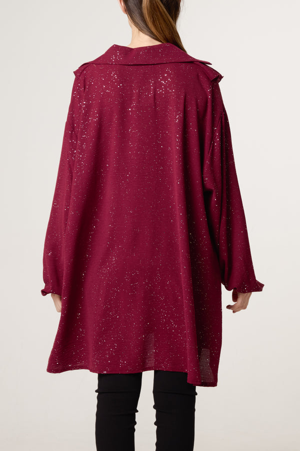 Qed London Collar Ruffle Metallic Glitter Blouse