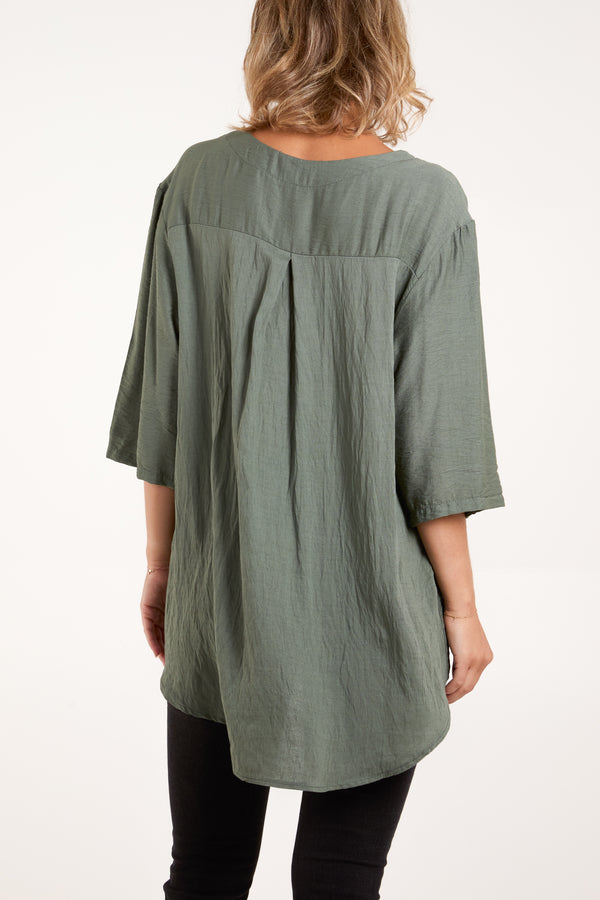 Qed London Collarless Button Front Blouse