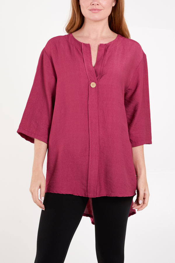 Qed London Collarless Button Front Blouse